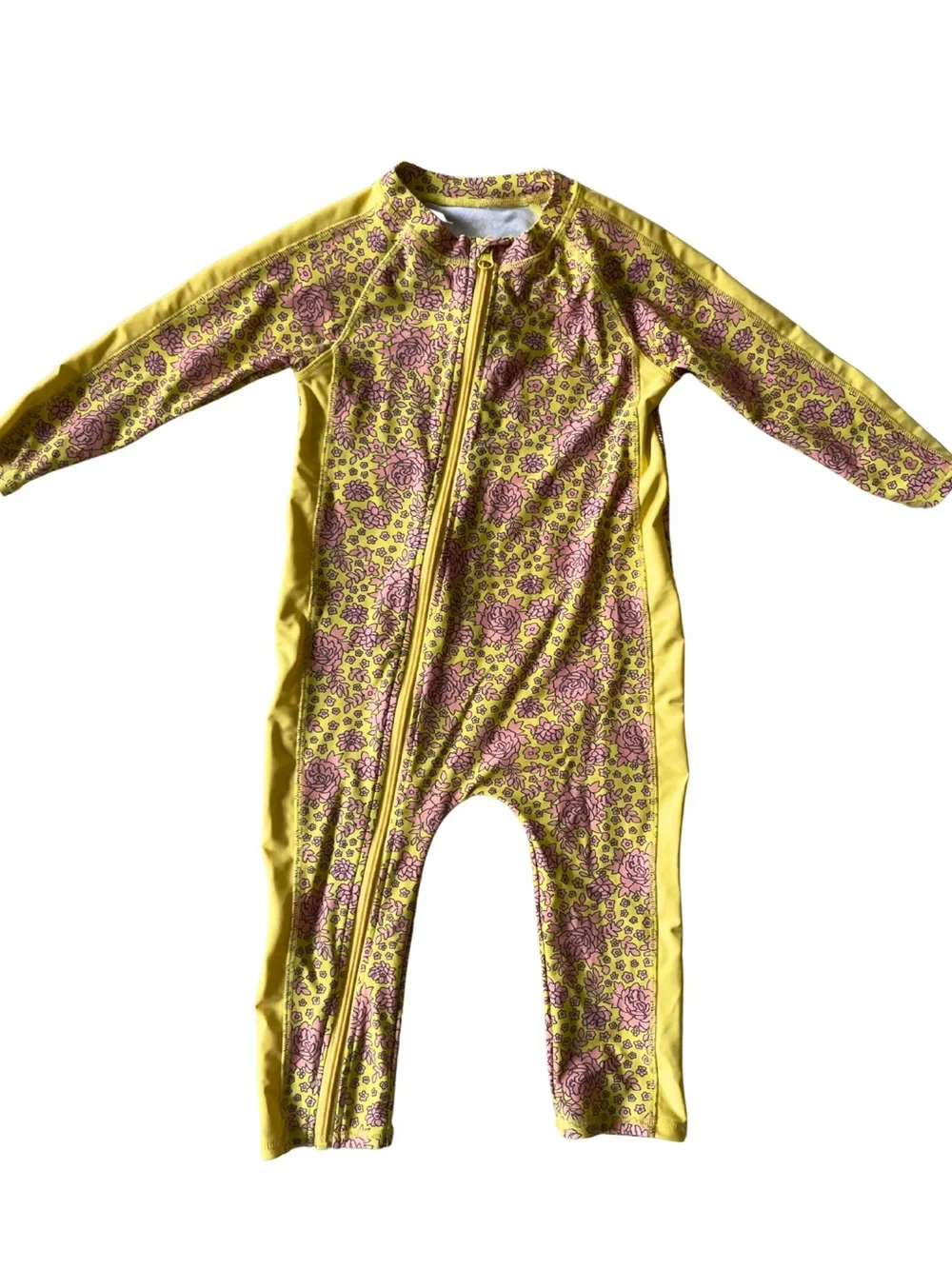 SWIMZIP Sunsuit Long Sleeve Romper Swimsuit Floral Pink Yellow Bathing Suit